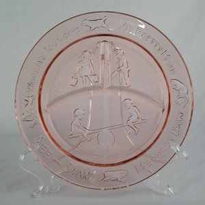 2 for $15 💕 See - Saw Margery Daw Rhyme Child's Divided Glass Plate - Pink